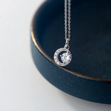 Sterling Silver Moon in the sky pave necklace