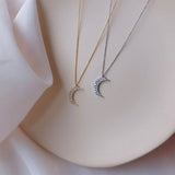 Sterling Silver Pav¨¦ Moon Pendant Necklace