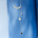 Silver Star Moon Tassel Necklaces