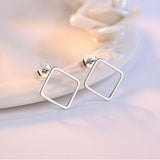 Silver Hollow Geometric Stud Earrings