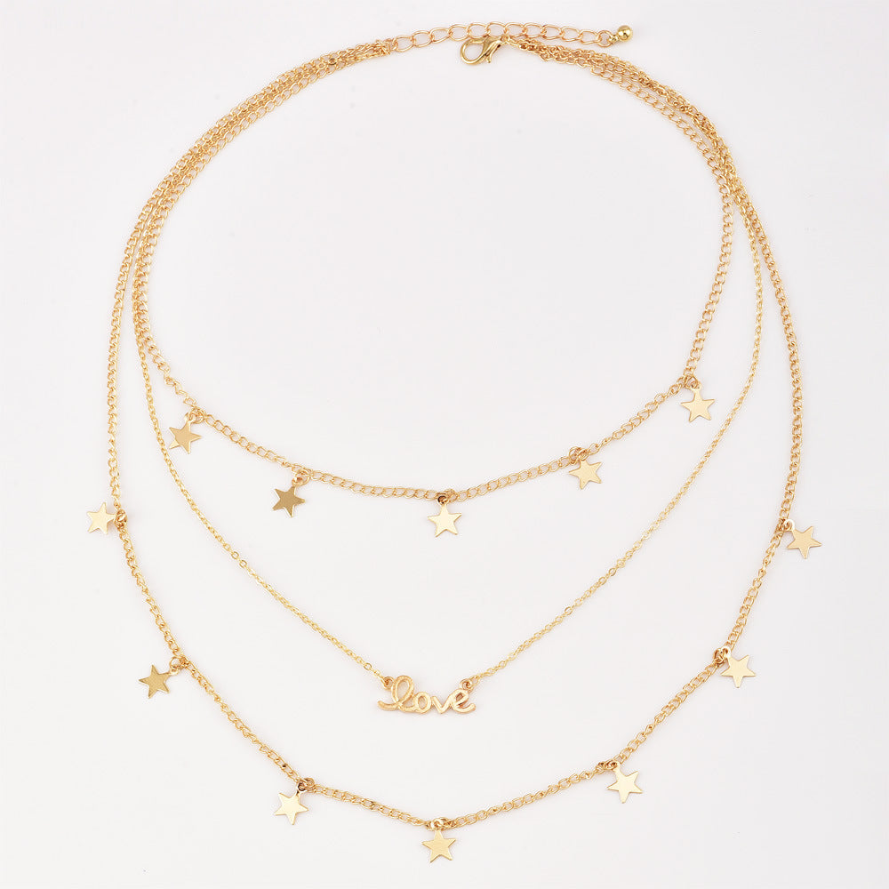 Multi-layer love and star necklace