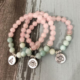 Rose Quartz & Amazonite Bead Mala Bracelet