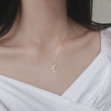 Sterling Silver Pav¨¦ Moon Pendant Necklace