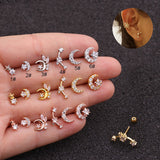 Tiny Cartilage Bar Moon Earring Barbell