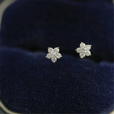 Sterling Silver Pave Flower Earrings